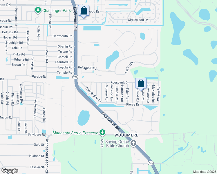 map of restaurants, bars, coffee shops, grocery stores, and more near 5834 Monroe Road in Venice