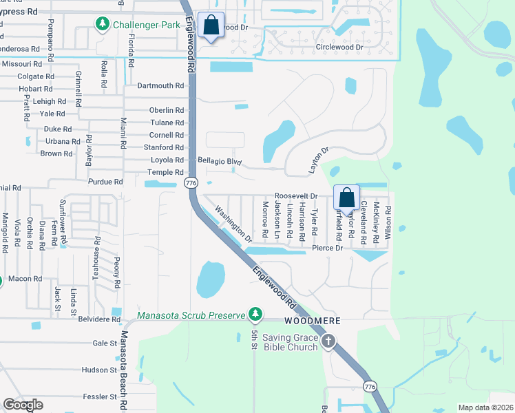 map of restaurants, bars, coffee shops, grocery stores, and more near 5834 Monroe Road in Venice