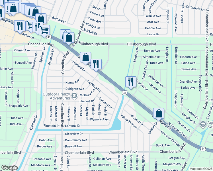 map of restaurants, bars, coffee shops, grocery stores, and more near 292 Lomond Drive in Port Charlotte