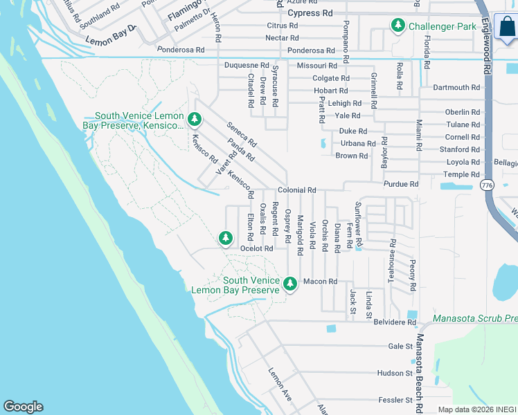 map of restaurants, bars, coffee shops, grocery stores, and more near 5847 Oxalis Road in Venice