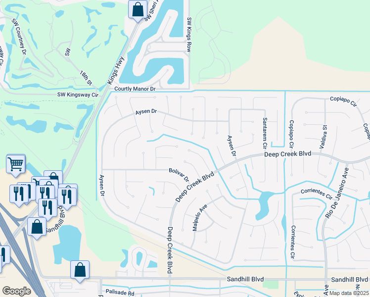 map of restaurants, bars, coffee shops, grocery stores, and more near 25257 Punta Madryn Avenue in Punta Gorda