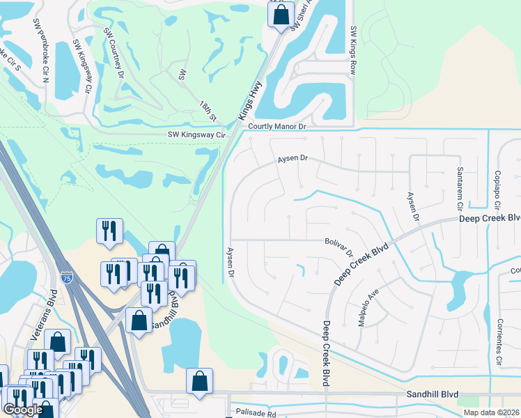 map of restaurants, bars, coffee shops, grocery stores, and more near 194 Uruguay Drive in Punta Gorda