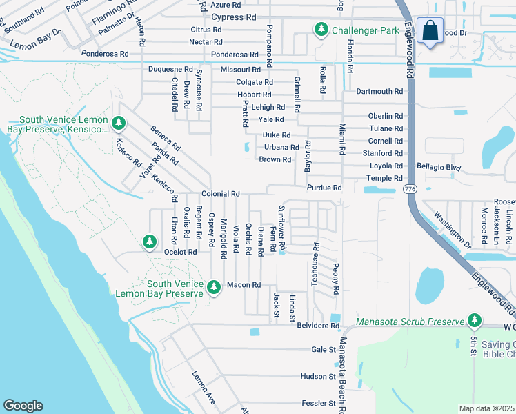 map of restaurants, bars, coffee shops, grocery stores, and more near 5823 Diana Road in Venice