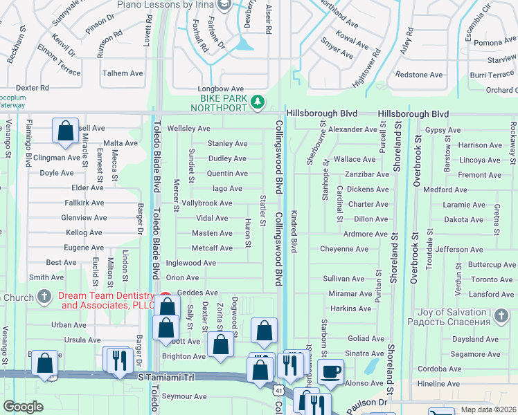 map of restaurants, bars, coffee shops, grocery stores, and more near 208 Huron Street in Port Charlotte