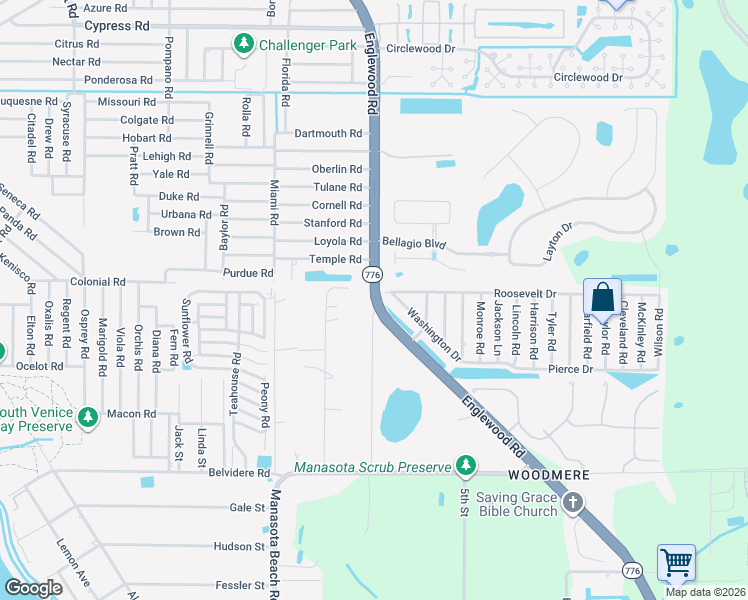 map of restaurants, bars, coffee shops, grocery stores, and more near 5820 Denison Drive in Venice