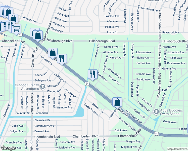map of restaurants, bars, coffee shops, grocery stores, and more near 240 Bamboo Drive in Port Charlotte