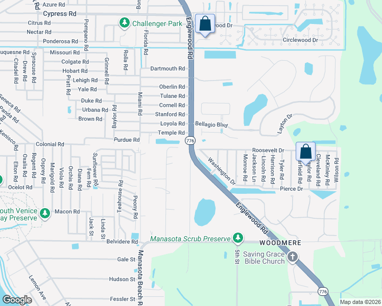 map of restaurants, bars, coffee shops, grocery stores, and more near 5820 Denison Drive in Venice