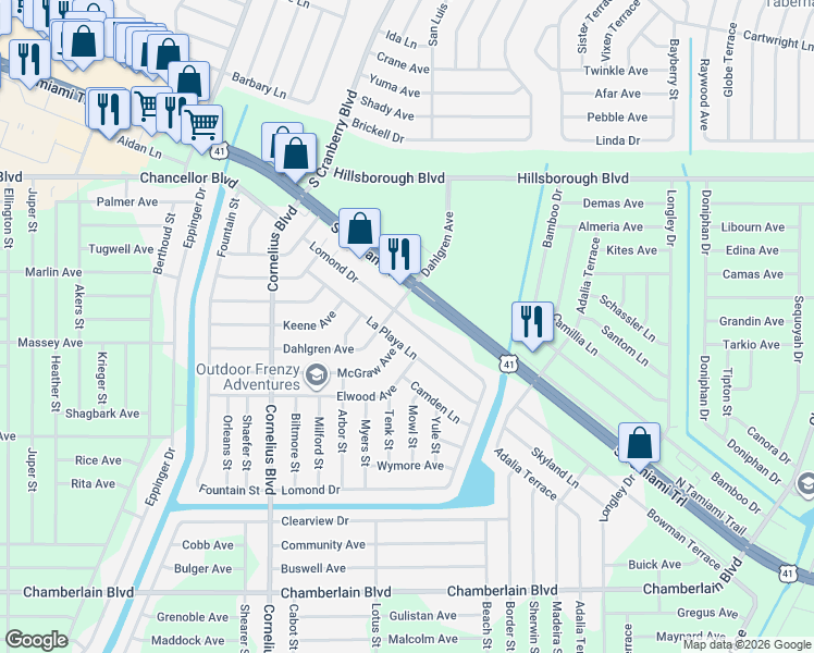 map of restaurants, bars, coffee shops, grocery stores, and more near 241 Lomond Drive in Port Charlotte
