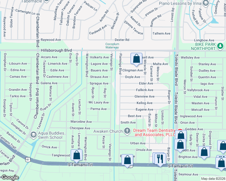 map of restaurants, bars, coffee shops, grocery stores, and more near 210 Venango Street in Port Charlotte