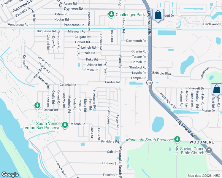 map of restaurants, bars, coffee shops, grocery stores, and more near 5681 Begonia Road in Venice