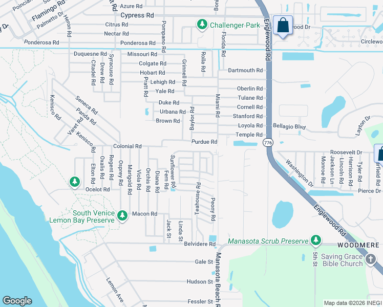 map of restaurants, bars, coffee shops, grocery stores, and more near 5681 Begonia Road in Venice