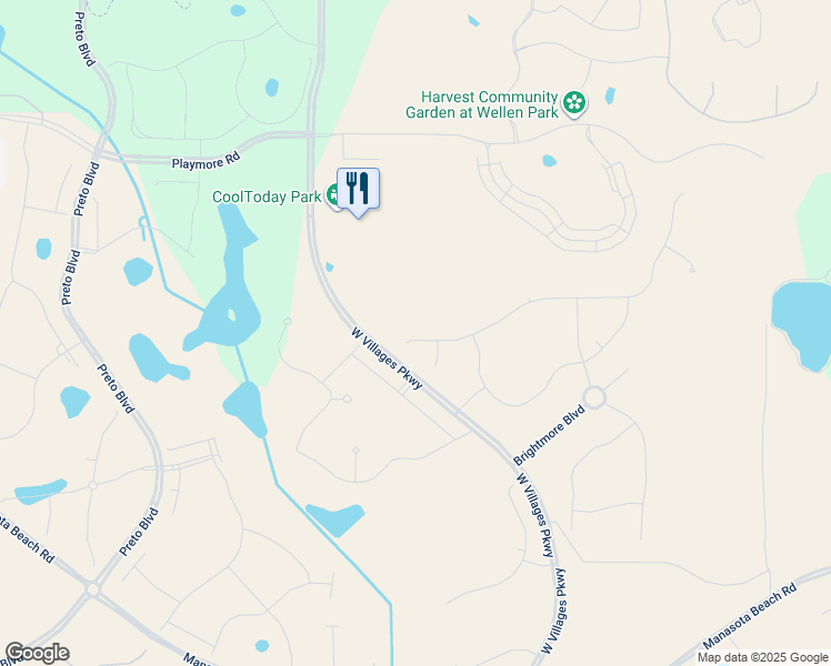 map of restaurants, bars, coffee shops, grocery stores, and more near West Villages Parkway in Venice