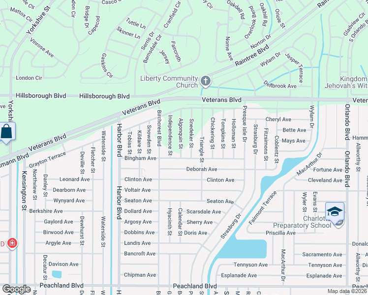 map of restaurants, bars, coffee shops, grocery stores, and more near 142 Snedeker Street in Port Charlotte