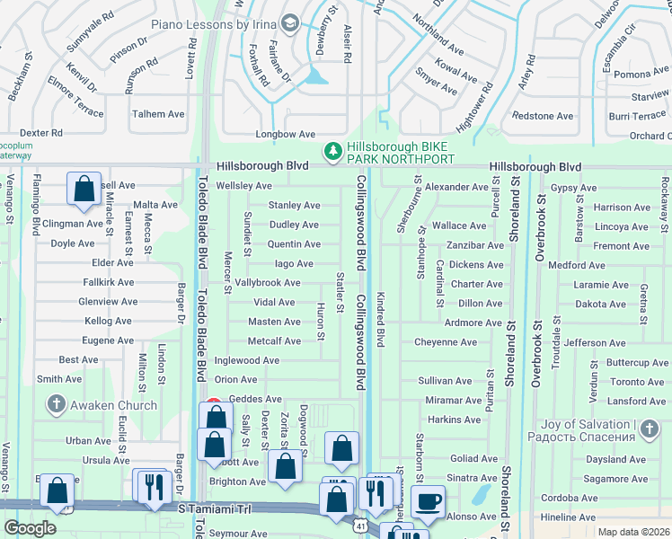 map of restaurants, bars, coffee shops, grocery stores, and more near 17477 Iago Avenue in Port Charlotte