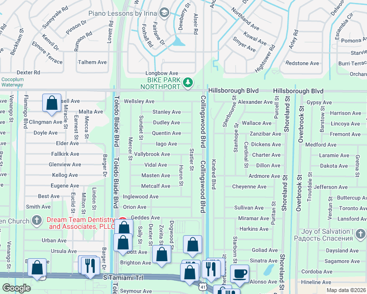 map of restaurants, bars, coffee shops, grocery stores, and more near 17477 Iago Avenue in Port Charlotte