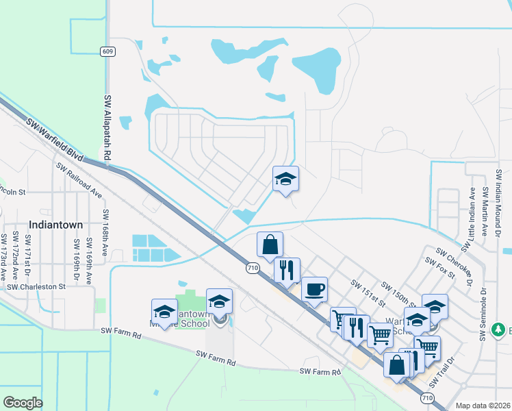map of restaurants, bars, coffee shops, grocery stores, and more near 14751 Southwest Divot Drive in Indiantown