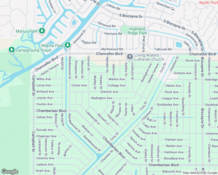 map of restaurants, bars, coffee shops, grocery stores, and more near 12383 College Avenue in Port Charlotte