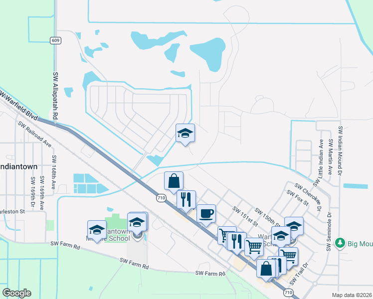 map of restaurants, bars, coffee shops, grocery stores, and more near 15929 Southwest 150th Street in Indiantown