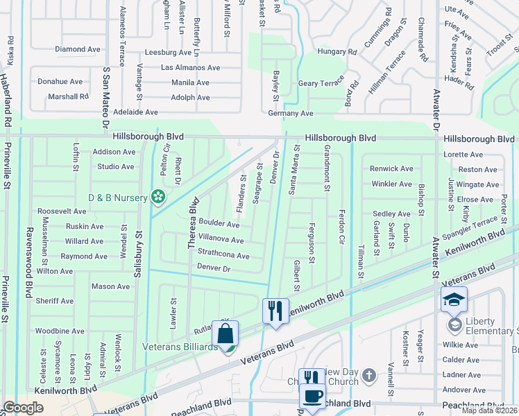 map of restaurants, bars, coffee shops, grocery stores, and more near 148 Denver Drive in Port Charlotte