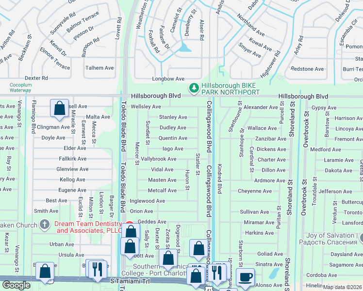 map of restaurants, bars, coffee shops, grocery stores, and more near 17477 Iago Avenue in Port Charlotte