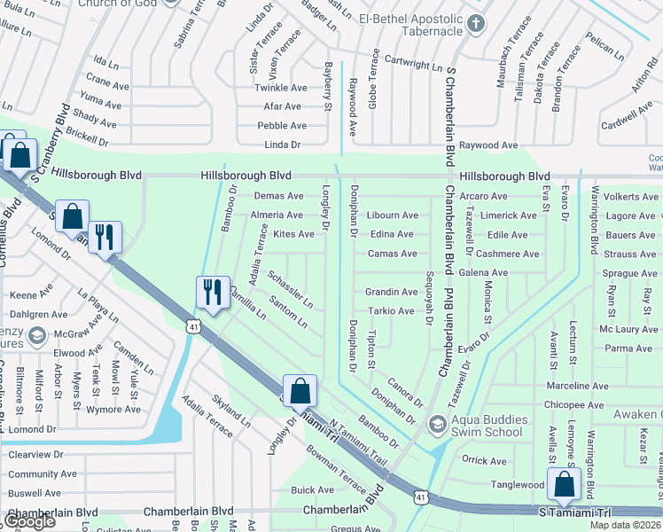 map of restaurants, bars, coffee shops, grocery stores, and more near 154 Longley Drive in Port Charlotte