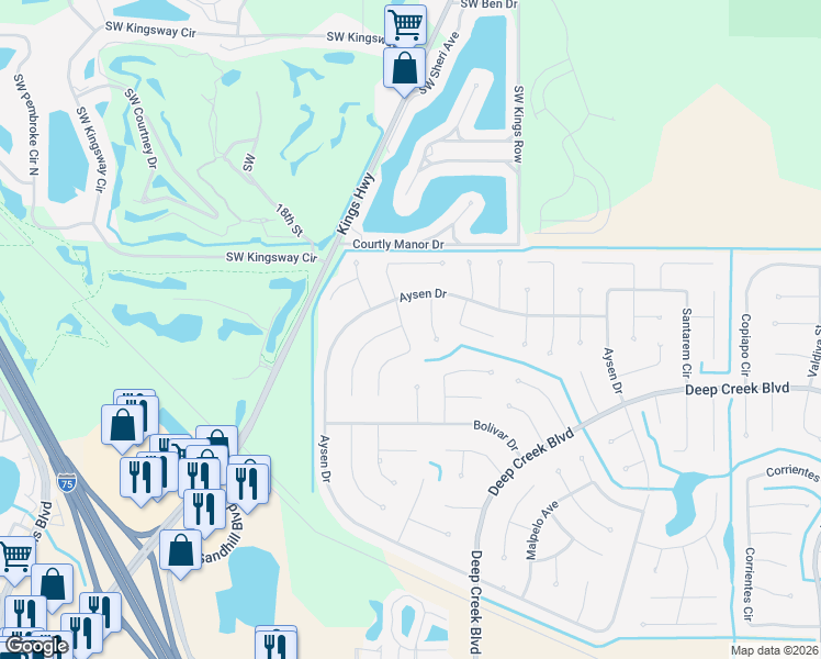 map of restaurants, bars, coffee shops, grocery stores, and more near 151 Castile Court in Punta Gorda