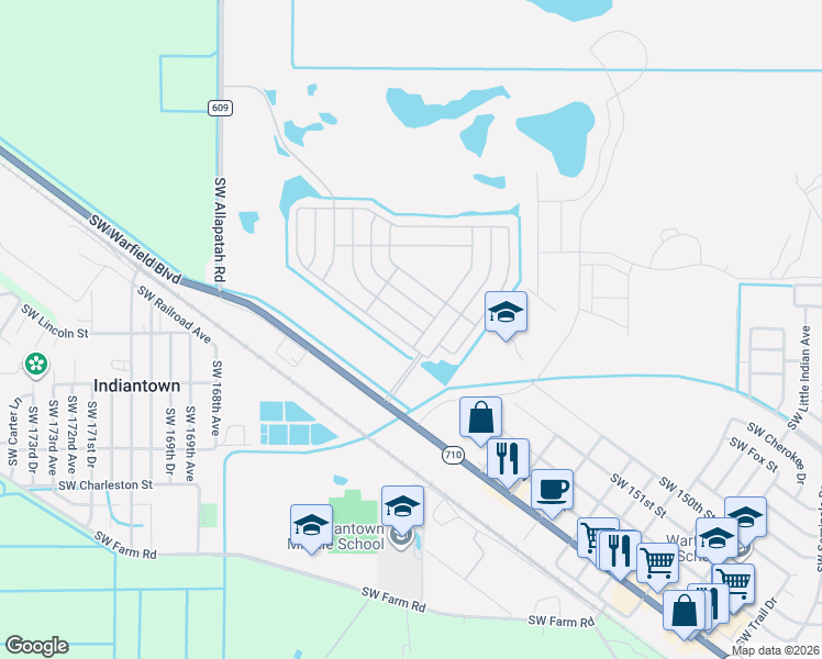 map of restaurants, bars, coffee shops, grocery stores, and more near 16392 Southwest Indianwood Circle in Indiantown