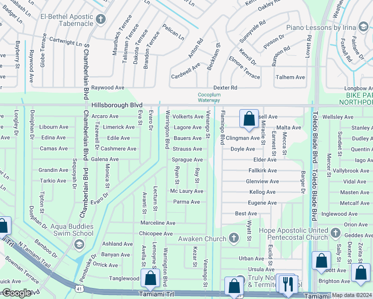 map of restaurants, bars, coffee shops, grocery stores, and more near 16467 Bauers Avenue in Port Charlotte