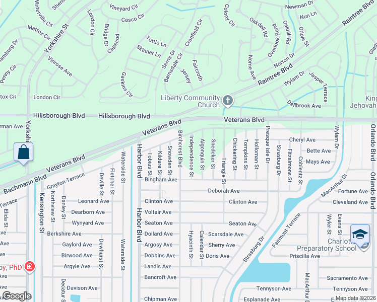 map of restaurants, bars, coffee shops, grocery stores, and more near 84 Independence Street in Port Charlotte