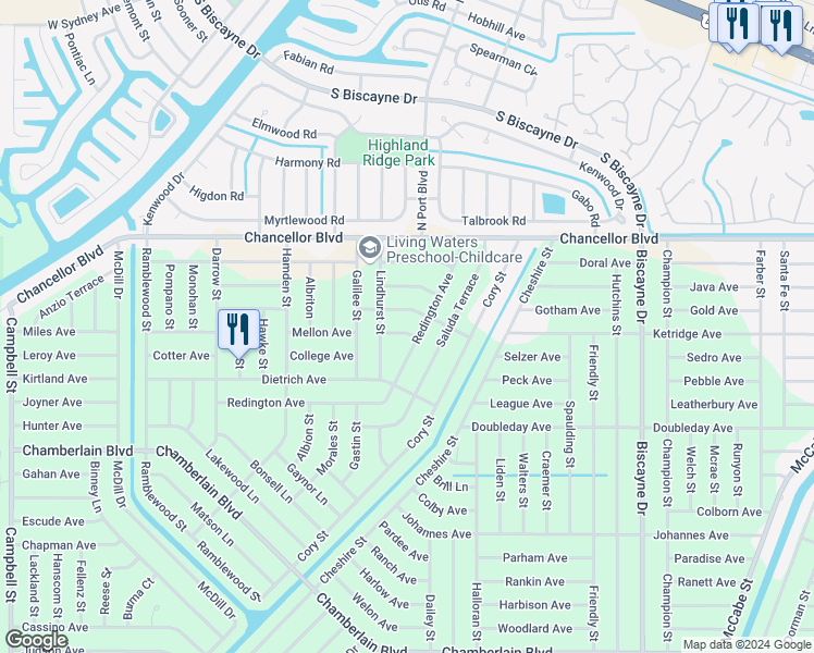 map of restaurants, bars, coffee shops, grocery stores, and more near 12522 Meister Avenue in Port Charlotte