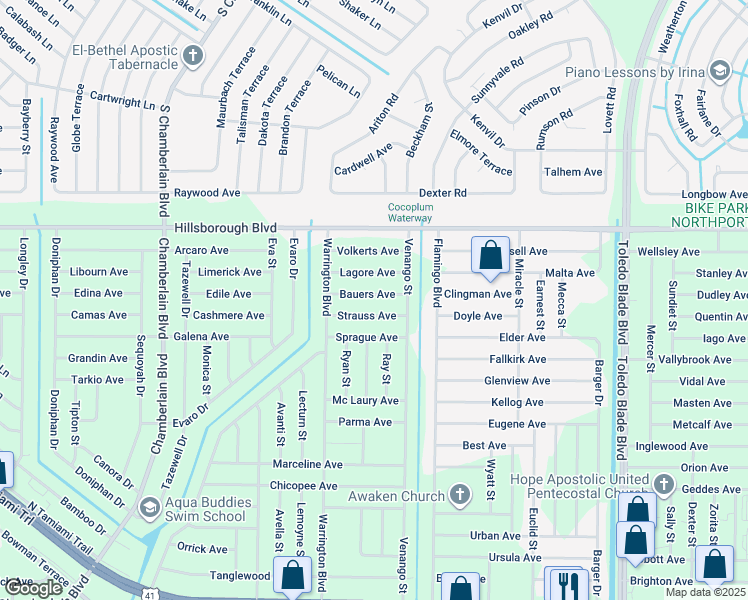 map of restaurants, bars, coffee shops, grocery stores, and more near 16467 Bauers Avenue in Port Charlotte
