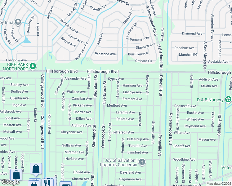 map of restaurants, bars, coffee shops, grocery stores, and more near 97 Barstow Street in Port Charlotte