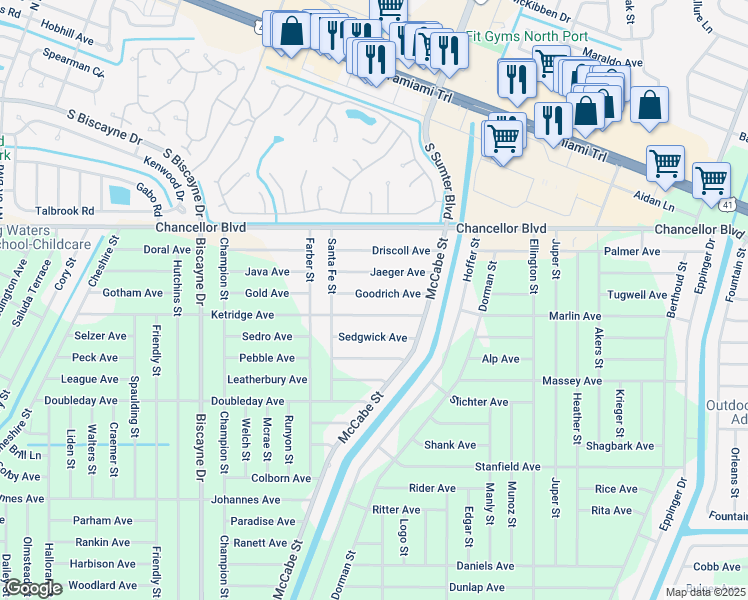map of restaurants, bars, coffee shops, grocery stores, and more near 13515 Goodrich Avenue in Port Charlotte