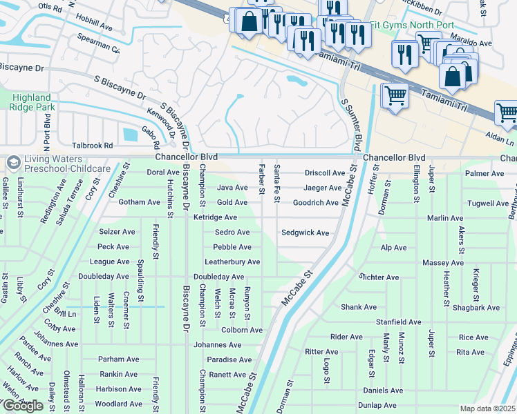 map of restaurants, bars, coffee shops, grocery stores, and more near 13413 Gold Avenue in Port Charlotte
