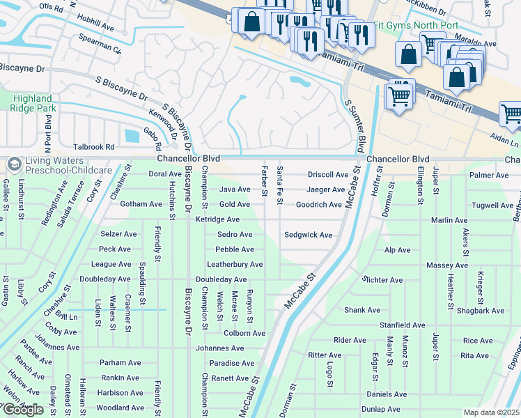 map of restaurants, bars, coffee shops, grocery stores, and more near 13413 Gold Avenue in Port Charlotte
