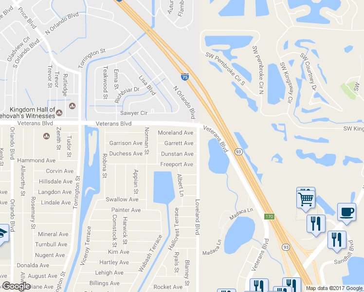 map of restaurants, bars, coffee shops, grocery stores, and more near 23491 Garrett Avenue in Port Charlotte