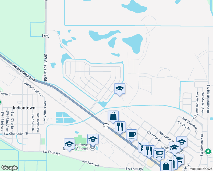 map of restaurants, bars, coffee shops, grocery stores, and more near 14583 Southwest Rake Drive in Indiantown