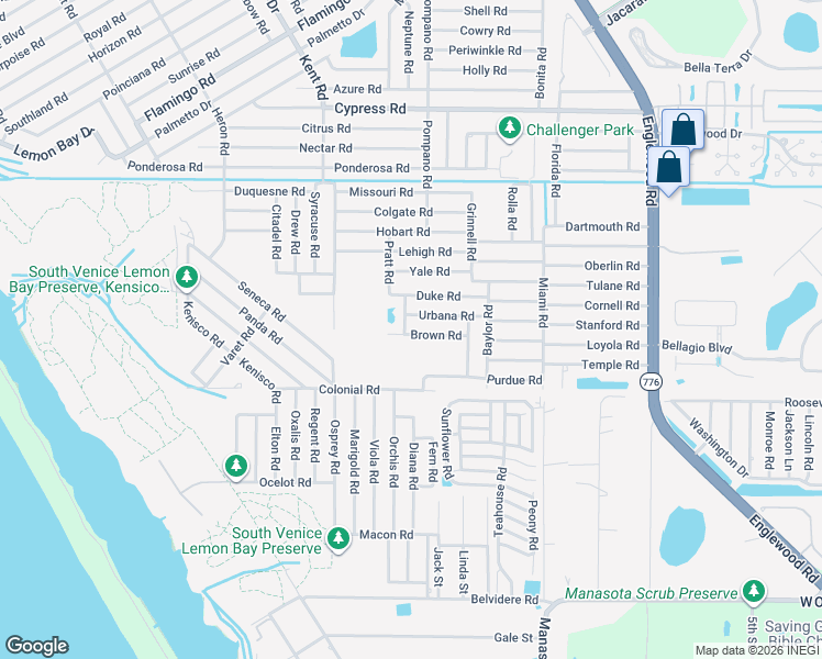 map of restaurants, bars, coffee shops, grocery stores, and more near 595 Brown Road in Venice