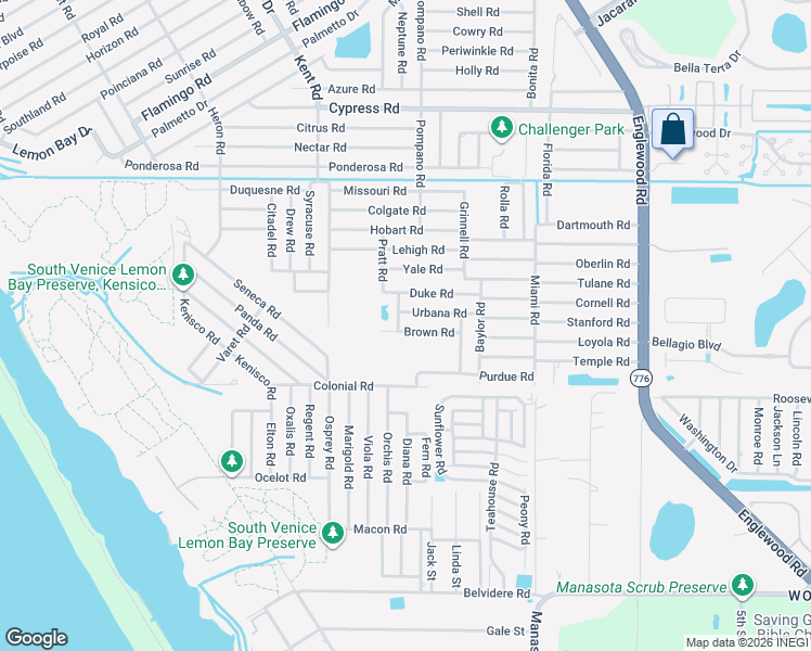 map of restaurants, bars, coffee shops, grocery stores, and more near 595 Brown Road in Venice