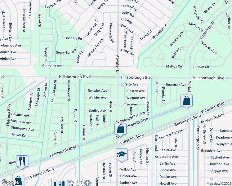 map of restaurants, bars, coffee shops, grocery stores, and more near 86 Atwater Street in Port Charlotte
