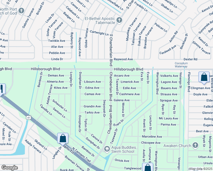 map of restaurants, bars, coffee shops, grocery stores, and more near 16450 Chamberlain Boulevard in Port Charlotte