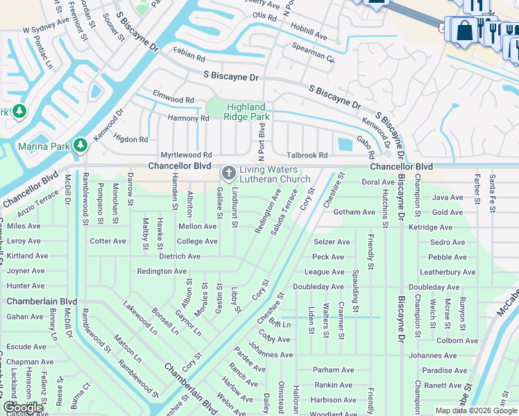 map of restaurants, bars, coffee shops, grocery stores, and more near 12522 Meister Avenue in Port Charlotte