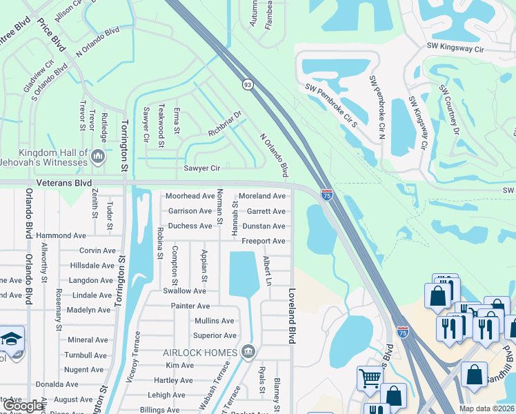map of restaurants, bars, coffee shops, grocery stores, and more near 23491 Garrett Avenue in Port Charlotte