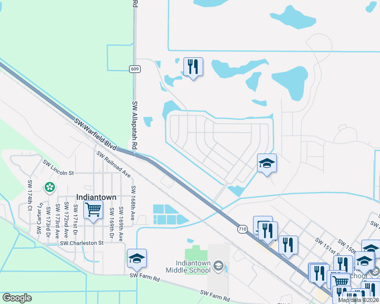 map of restaurants, bars, coffee shops, grocery stores, and more near 16308 Southwest Indianwood Circle in Indiantown