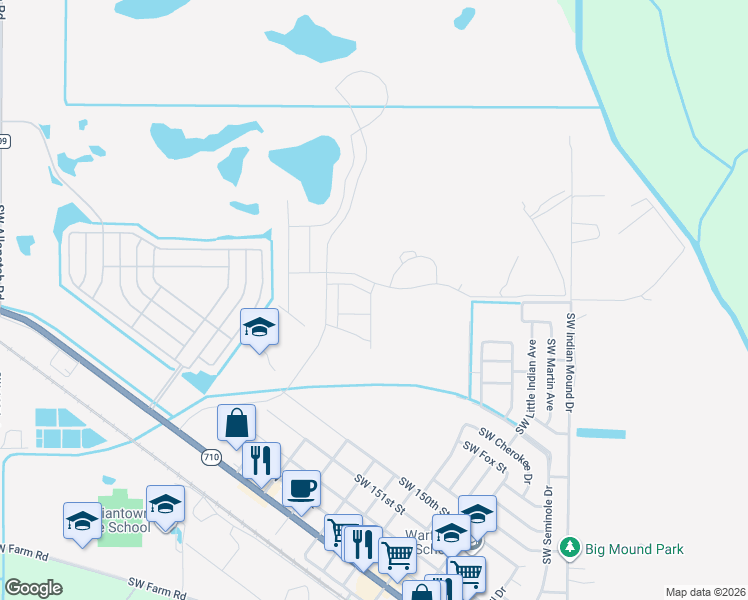 map of restaurants, bars, coffee shops, grocery stores, and more near 15605 Southwest American Street in Indiantown