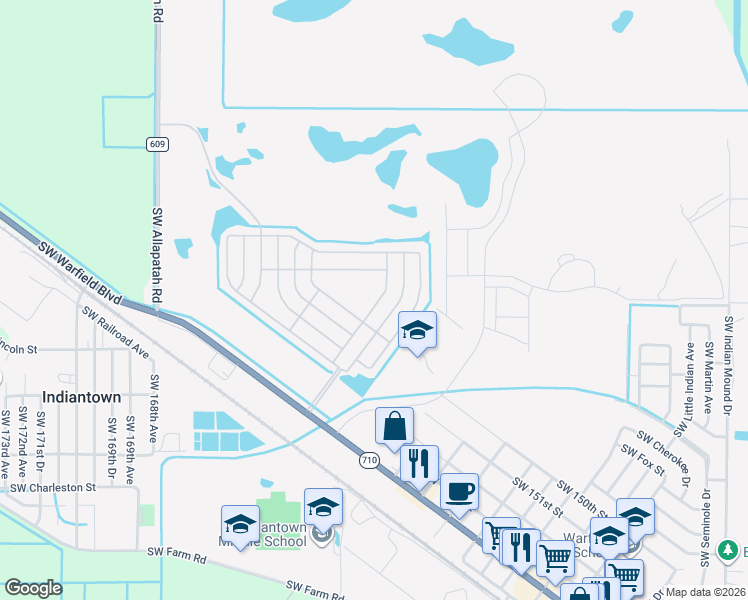 map of restaurants, bars, coffee shops, grocery stores, and more near 16162 Southwest Five Wood Way in Indiantown