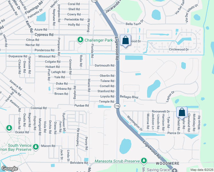 map of restaurants, bars, coffee shops, grocery stores, and more near 108 Cornell Road in Venice