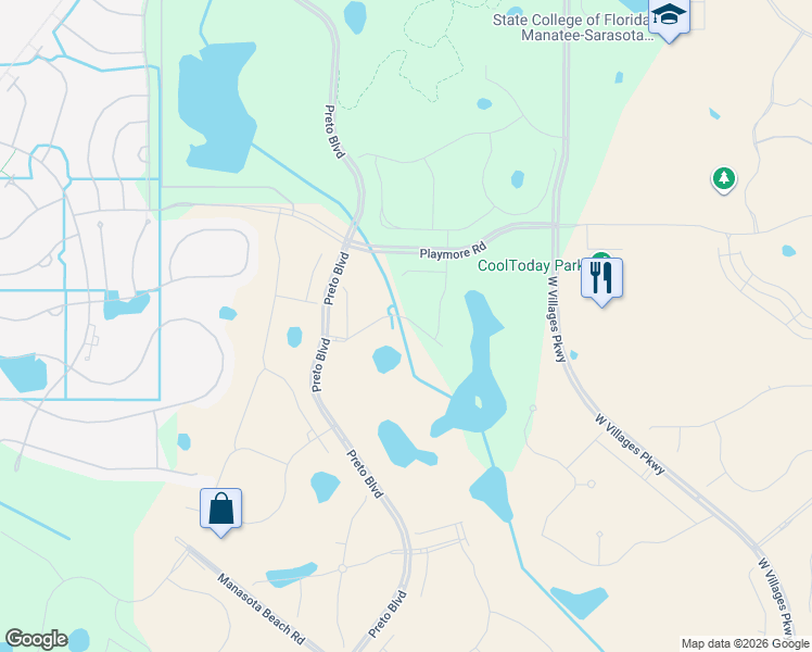 map of restaurants, bars, coffee shops, grocery stores, and more near West Villages Parkway in Venice