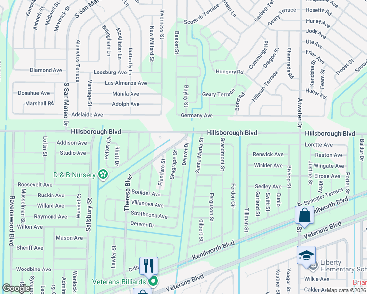 map of restaurants, bars, coffee shops, grocery stores, and more near 43 Denver Drive in Port Charlotte