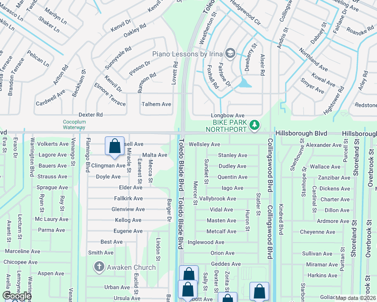 map of restaurants, bars, coffee shops, grocery stores, and more near 51 Mercer Street in Port Charlotte
